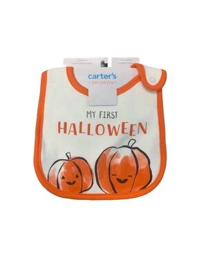 CARTER,S 2 PACK "MY FIRST HALLOWEEN" BIB - WHITE/ORANGE (NEW WITH TAGS)